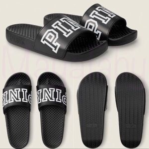 Victorias Secret PINK Black Slides in Large (9-10)